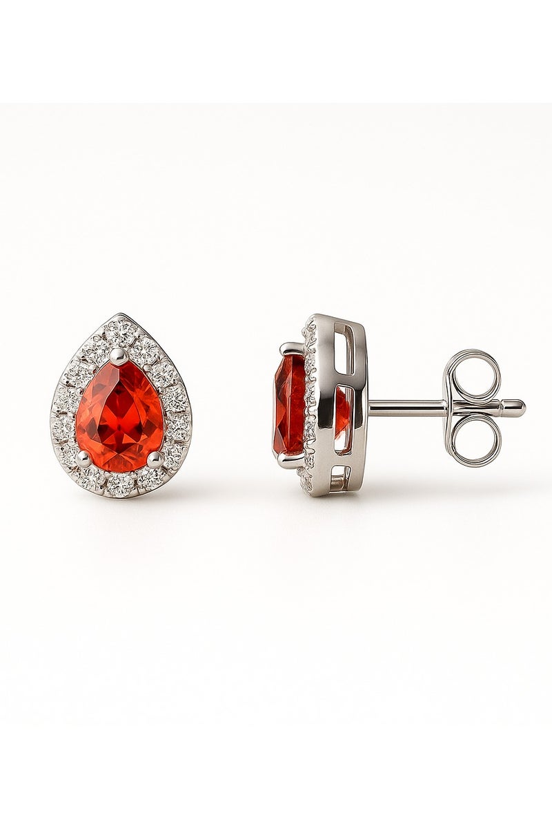 Ready For Chai 925 Sterling Silver Teardrop Sapphire Red CZ Halo Jewelry Set Pendant, Earrings & Ring | Anti-Tarnish - Image 3