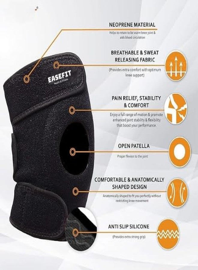 EASEFIT Open Patella Knee Brace with Adjustable Bi-Directional Straps - Relieves Arthritis, Torn Meniscus, ACL/MCL, Knee Pain Gym Workout, Running, Joint Pain Relief Unisex (Pack of 1) - Image 2