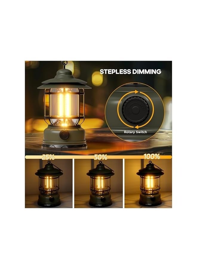 erorex Retro Camping Lantern, Portable LED Lantern with Stepless Dimming, Water Resistant, Black - Image 3