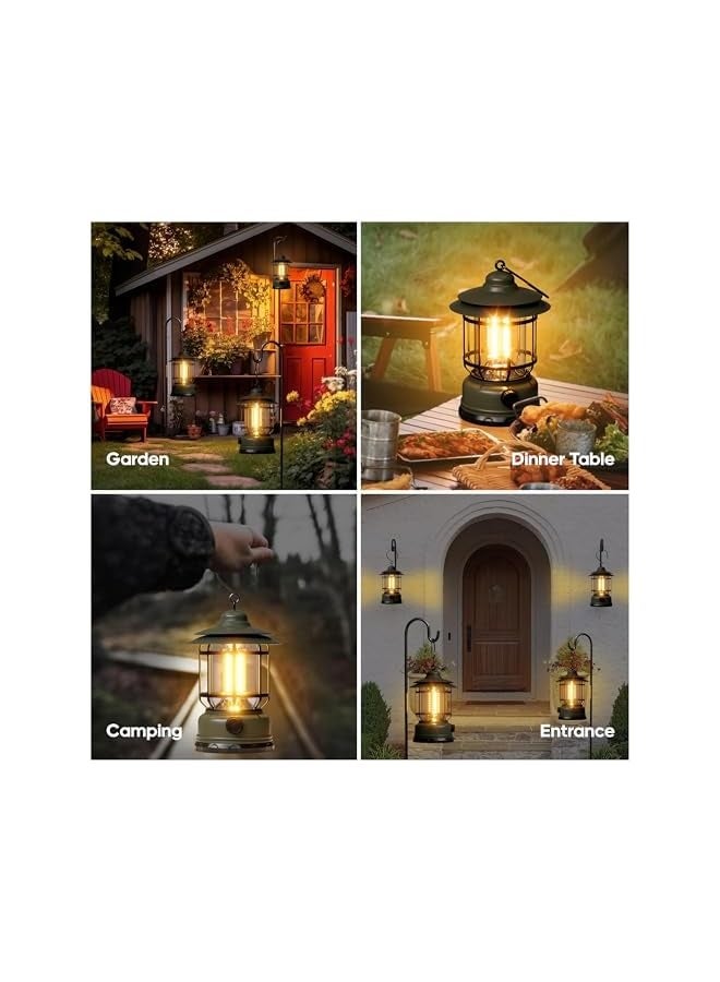 erorex Retro Camping Lantern, Portable LED Lantern with Stepless Dimming, Water Resistant, Black - Image 2