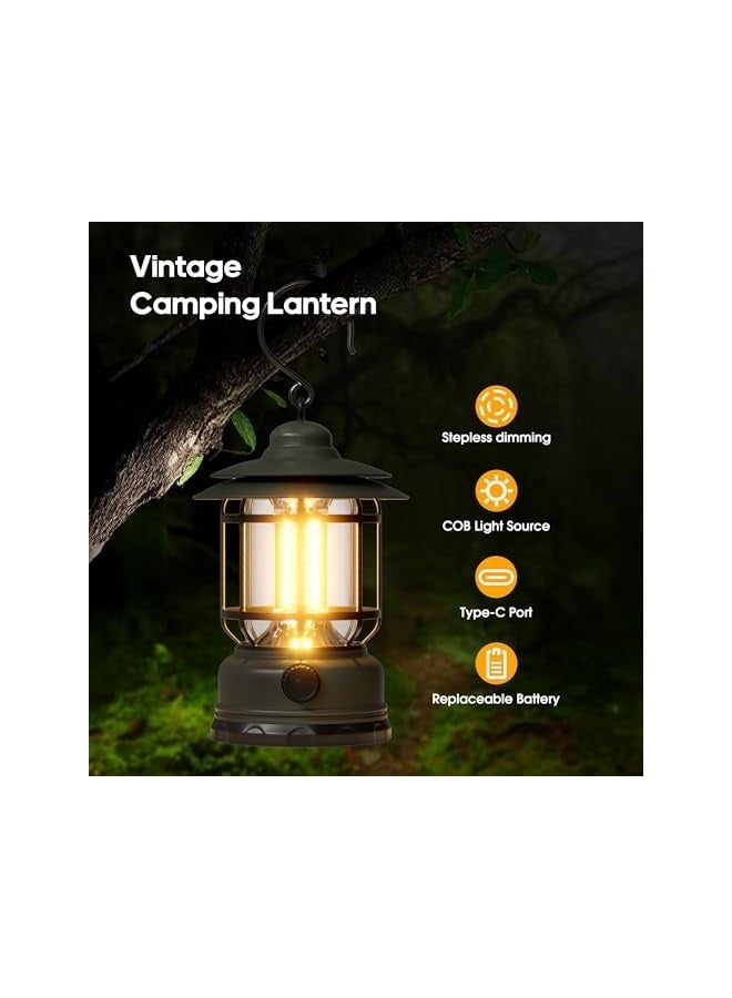erorex Retro Camping Lantern, Portable LED Lantern with Stepless Dimming, Water Resistant, Black - Image 4