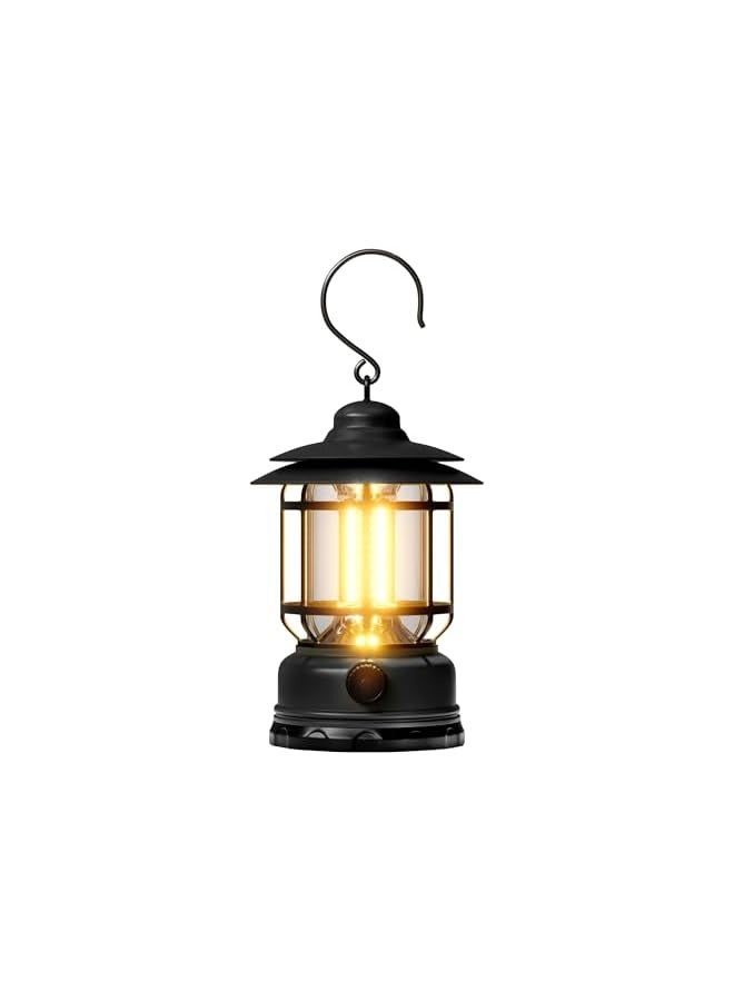 erorex Retro Camping Lantern, Portable LED Lantern with Stepless Dimming, Water Resistant, Black - Image 1
