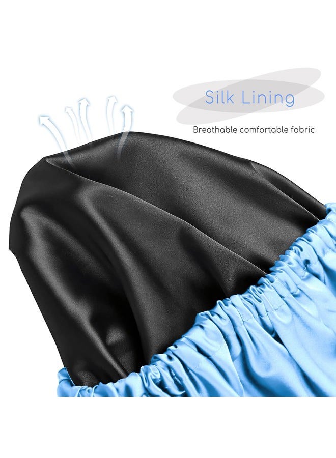 Amamba Large Lined Shower Cap,Double Layer Satin Fabric,Adjustable Size, Washable & Breathable,Waterproof，Reusable,Hair Shower Cap for Women-Blue - Image 3
