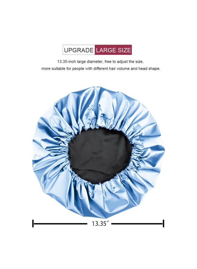 Amamba Large Lined Shower Cap,Double Layer Satin Fabric,Adjustable Size, Washable & Breathable,Waterproof，Reusable,Hair Shower Cap for Women-Blue - Image 5