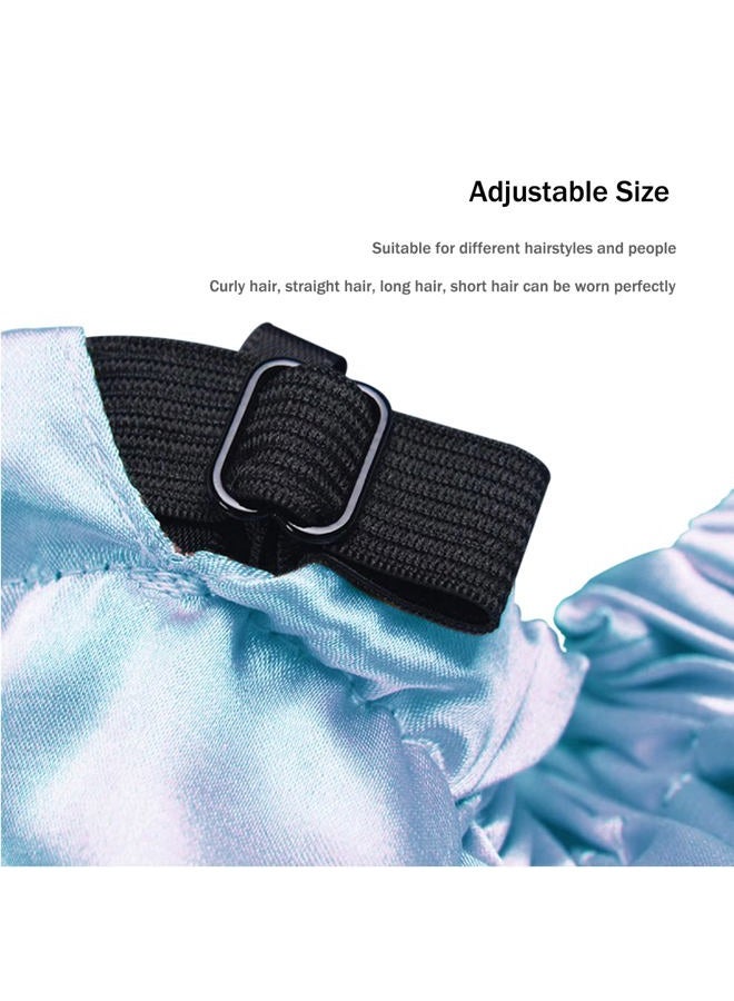 Amamba Large Lined Shower Cap,Double Layer Satin Fabric,Adjustable Size, Washable & Breathable,Waterproof，Reusable,Hair Shower Cap for Women-Blue - Image 4