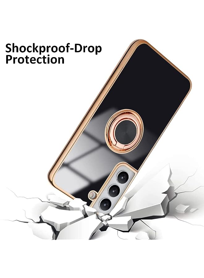 YoYoTech Luxury Silicone TPU Shockproof Ring Holder Kickstand Silm Plated Phone Case Cover for Samsung Galaxy S21 Plus (Black) - Image 4