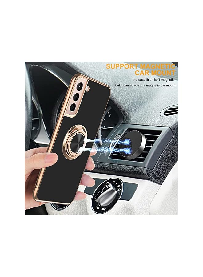 YoYoTech Luxury Silicone TPU Shockproof Ring Holder Kickstand Silm Plated Phone Case Cover for Samsung Galaxy S21 Plus (Black) - Image 3