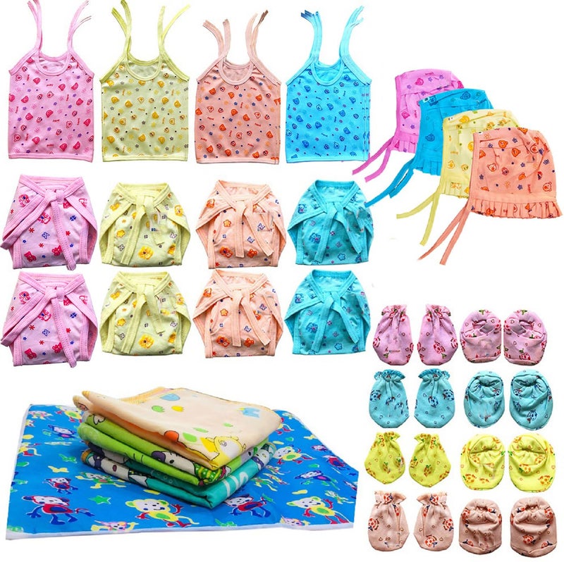 KmCho New Born Baby Jhabla, Nappy, Mittens Cap Hosiery Cloth Set 28 – Soft & Gentle Cotton Essentials for Your Little One - Image 1