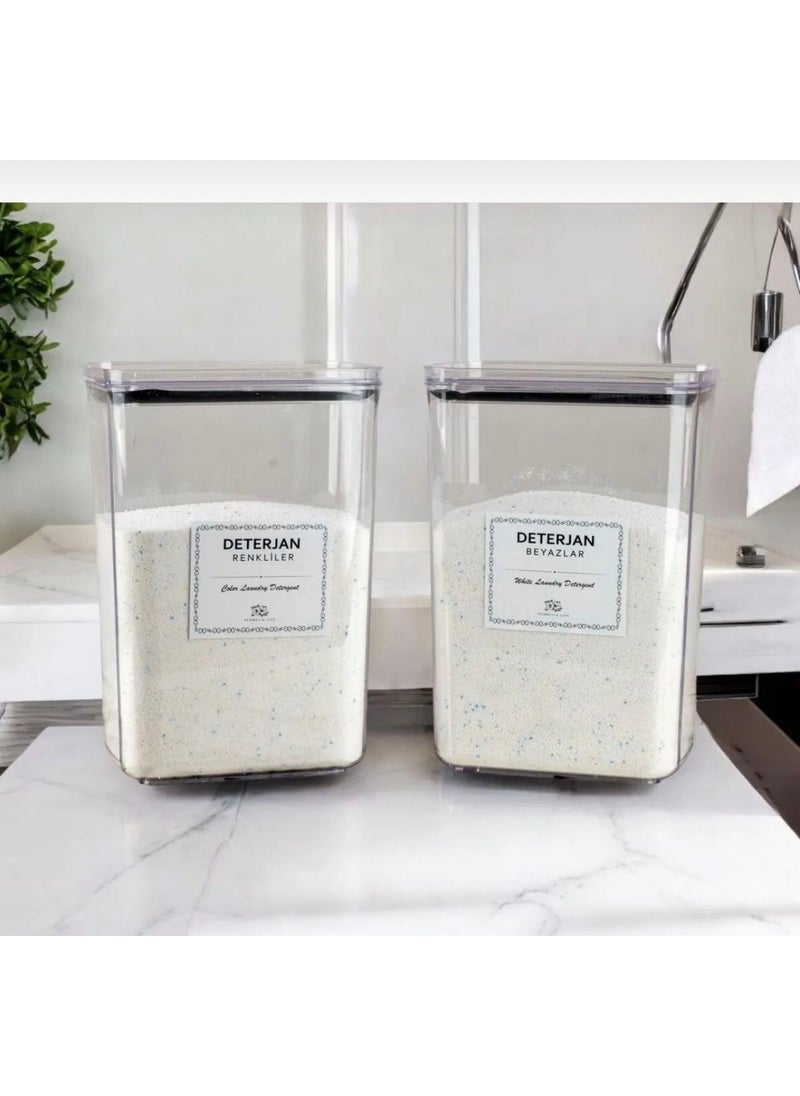 Kitchen Pembelia 2 Pieces Labeled Detergent Box Vacuum Covered Colored and White Detergent Storage Container 2900 ml  - Image 1
