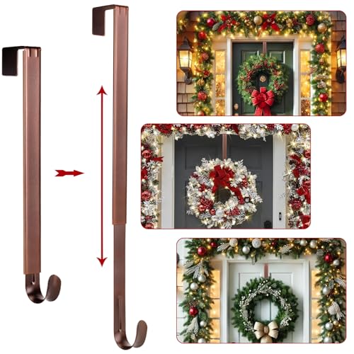 AnCintre Wreath Door Hanger,Easter Decorations Wreath Hangers for Front Door, Adjustable Over the Door Hooks for Hanging Welcome Sign Length from 15 to 25 Inches,Metal Front Door Porch Apartment Decor - Image 1