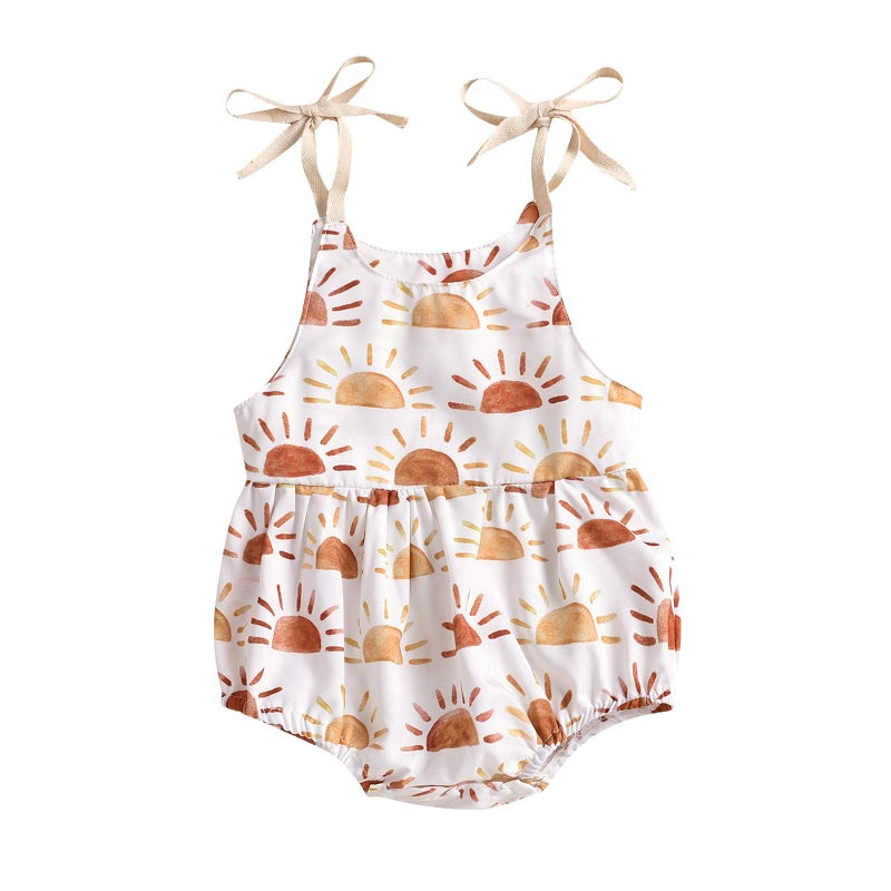 JLKGICF Infant Newborn Baby Girl Floral Romper Kids Spaghetti Strap One Piece Jumpsuit Shorts Summer Overall Clothes (Sunshine#2,0-3 Months,) - Image 1
