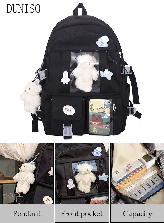 DUNISO School Backpack with Pencil Case and  Doll Pendant Waterproof Book Bag with Compartments for Teen Kid Students Elementary School Kids' School Bag With Large Capacity - Image 2