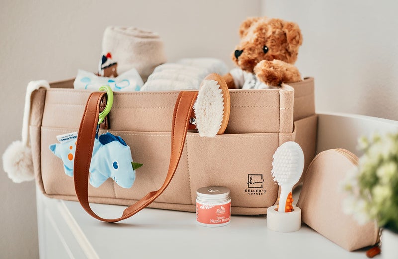 Kellers Corner Baby Diaper Caddy Organizer Beige Large  Small PouchPortable Holder Bag for Changing Table  CarNursery Storage BinNewborn Essentials Must Have