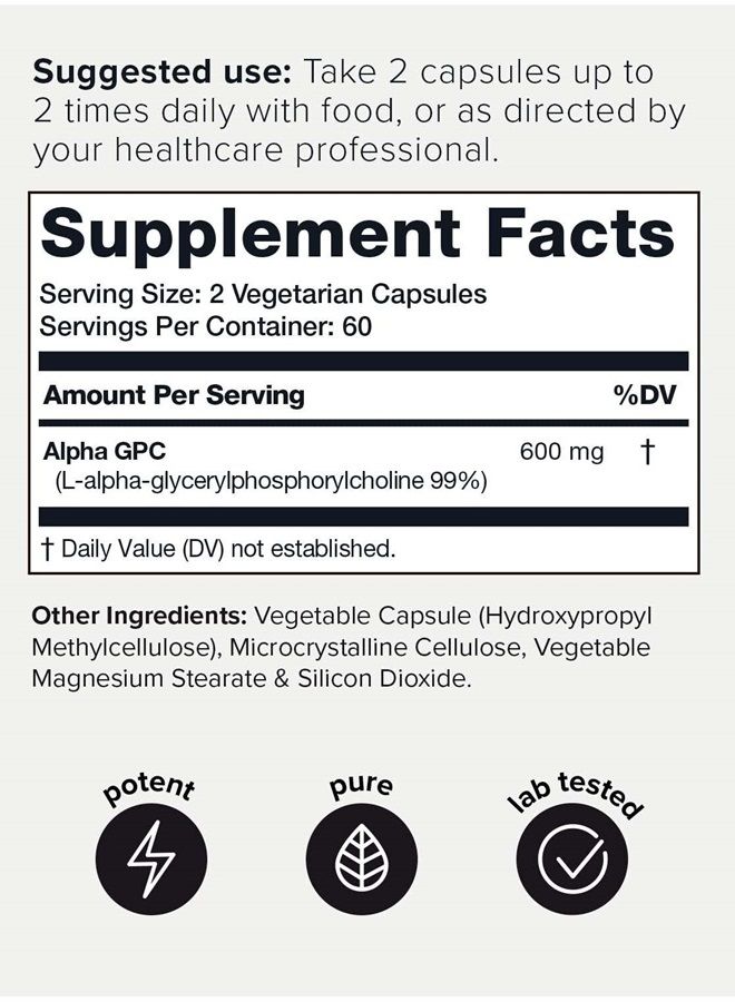 Toniiq كبسولات ألفا جي بي سي عالية النقاء - تركيبة مركزة 600 ملغ - 99%+ نقاء عالي وبيولوجي متاح - 120 كبسولة مكمل ألفا جي بي سي - Image 2