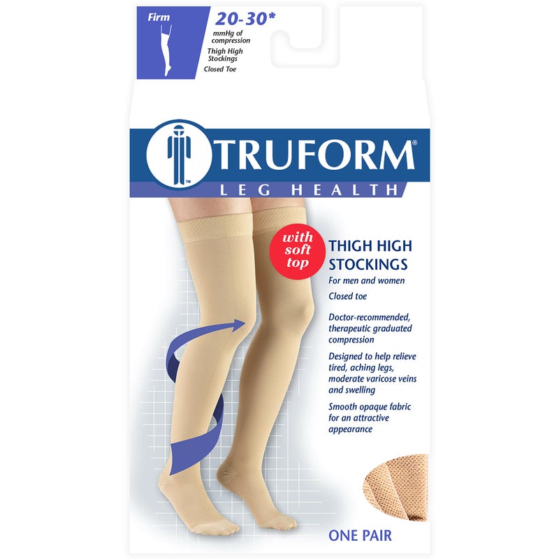 Truform 20-30 mmHg Compression Stockings for Men and Women, Thigh High Length, Closed Toe, Beige, X-Large - Image 5