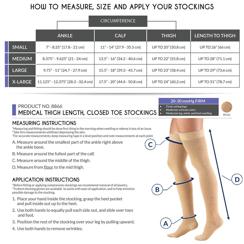 Truform 20-30 mmHg Compression Stockings for Men and Women, Thigh High Length, Closed Toe, Beige, X-Large - Image 2