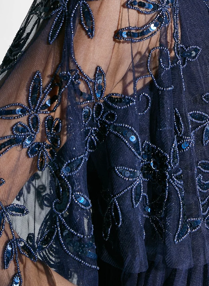 Namshi x Embellished Bodice Dress With Mesh Sleeves