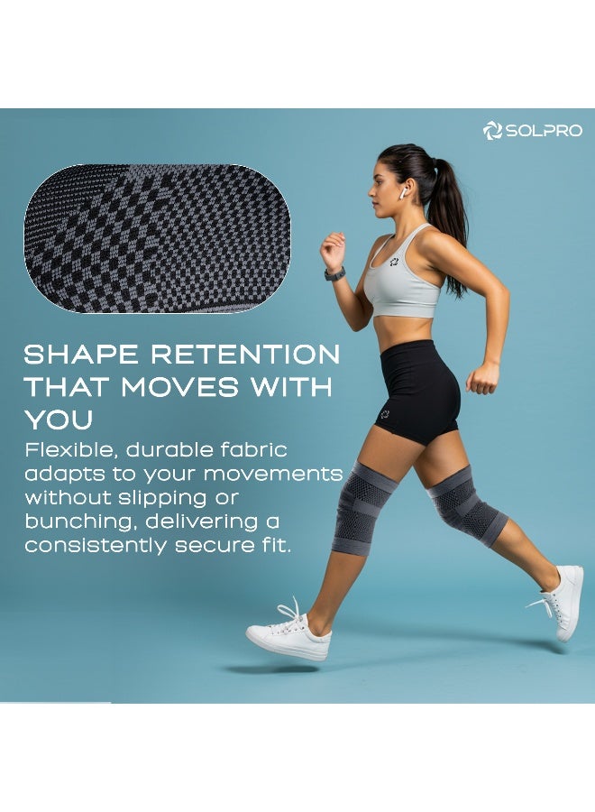 SOLPRO Pivot  Jacquard Knee Pad for Men & Women | Joint Stabiliser for All Sports, Gym & Rehab Workouts | Joint Pain Relief for Active Lifestyle Injury Recovery & Arthritis (Black/Dark Grey) - Image 5