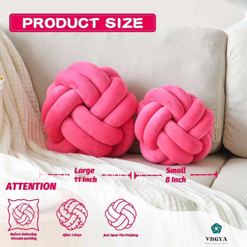 VBGYA Knot Pillow Ball  Soft Decorative Throw Pillows Cushion  11 Inch Round Plush Knotted Pillows Hot Pink Pillow  Modern Home Throw Knot Decorative Cushion for Bedroom  Sofa  Couch - Image 2
