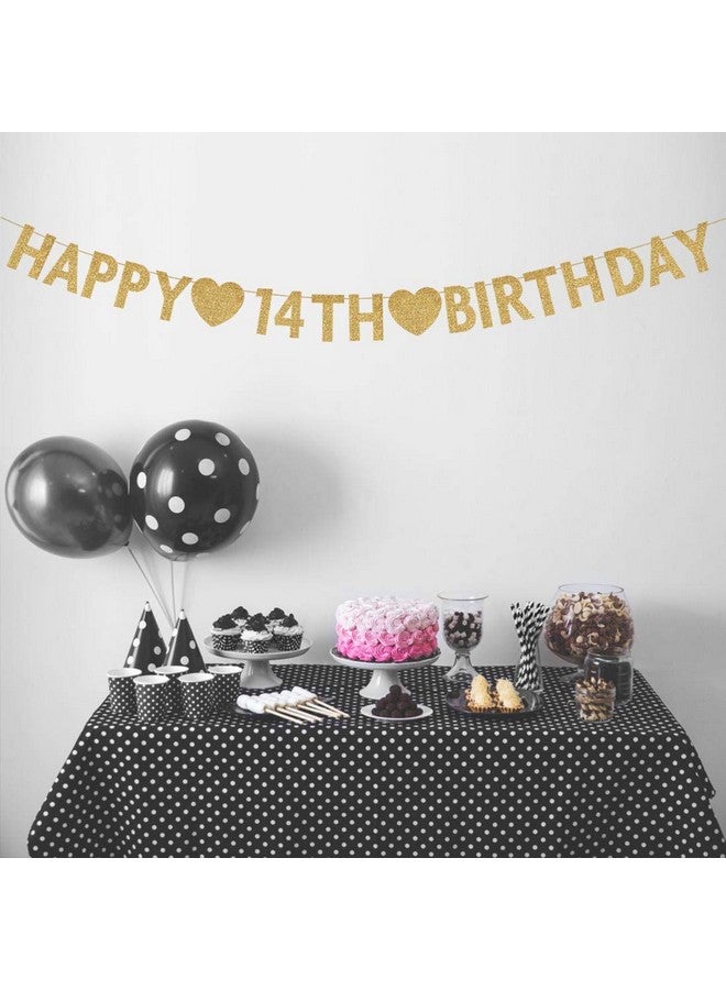 MAGJUCHE Gold Happy 14th Birthday Banner, Glitter 14 Years Old Boy or Girl Party Decorations, Supplies - Image 3
