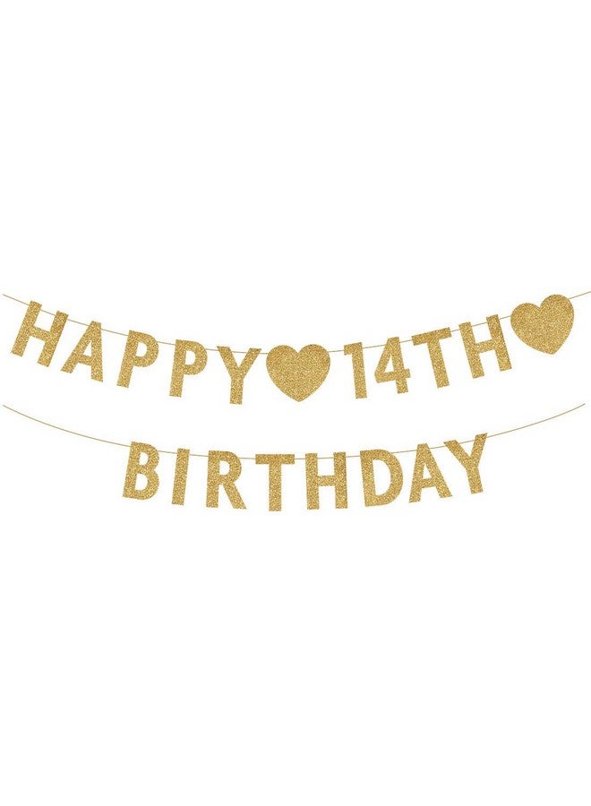 MAGJUCHE Gold Happy 14th Birthday Banner, Glitter 14 Years Old Boy or Girl Party Decorations, Supplies - Image 1