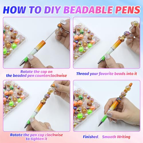 DASTTUIS 150 Pieces DIY Beadable Pens Kit - 50 plastic Beadable Pens Bulk, Refills & pen bags Included - Beaded Pens Black Ink Ballpoint Cute Pens for Students Teacher（Gradient） - Image 3