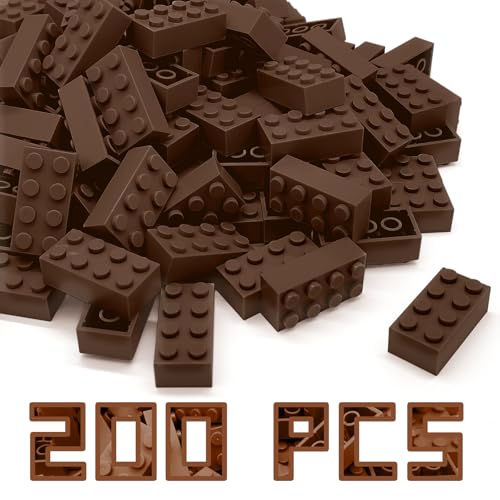 RWDTER 200 Pieces Classic Building Brick 2x4 Creative Building Toy DIY Suitable for Boys Girls and Teenagers Aged 6 Compatible with Lego 3001 Bulk Block Set Brown - Image 1