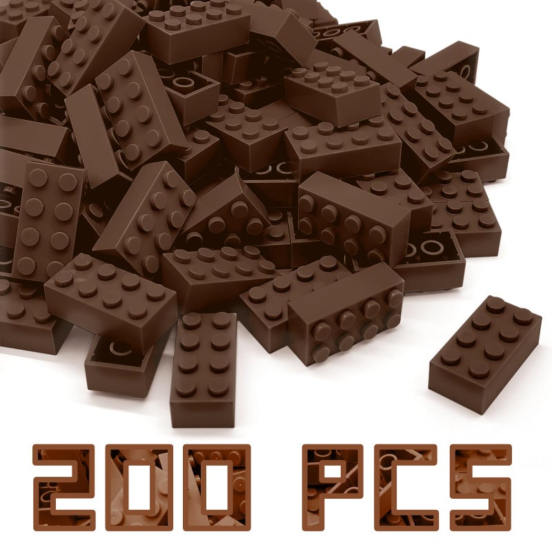 RWDTER 200 Pieces Classic Building Brick 2x4 Creative Building Toy DIY Suitable for Boys Girls and Teenagers Aged 6 Compatible with Lego 3001 Bulk Block Set Brown - Image 3