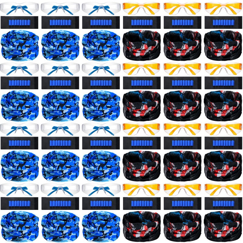 Sosation 24 Sets Nerf Party Supplies for Boys Girls 72 Pcs Gun Party Favors Two Team Nerf War Birthday Pack Safety Glasses Face Mask Wrist Belt Band Accessories Children Kids Toy BulkBlue and Orange - Image 3