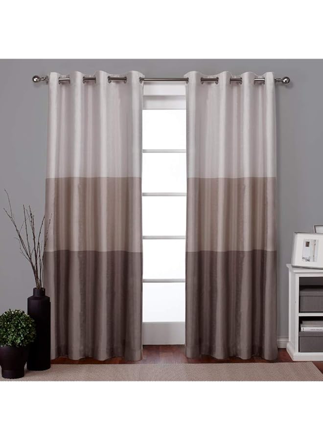 erorex Curtains Chateau Striped Faux Silk Grommet Top Panel Pair 54 Inch X84 Inch Taupe - Image 1