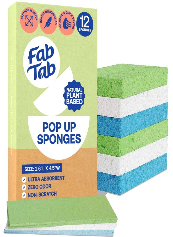 Fab Tab Pop-Up Sponges - 12 Count Cellulose Sponges - Self-Expanding, Highly Absorbent, Non-Scratch, Assorted Colors - for Kitchen, Bathroom & Countertop Cleaning - Image 1