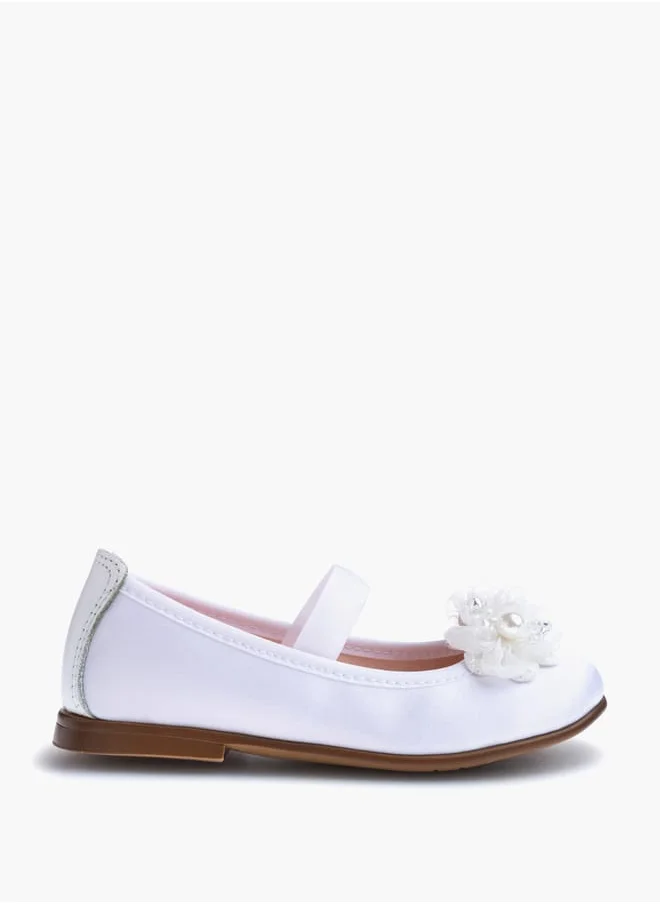 بابلوسكي Girls' Floral Accent Slip-On Ballerina Shoes with Elastic Strap