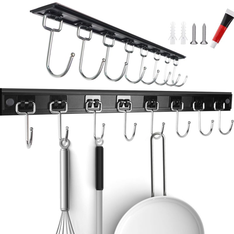 Cociat 2PCS Utensil Racks with 8 Hooks 17 Inch Kitchen Utensil Holders Hanging Utensil Rack Multifunctional 17 inch