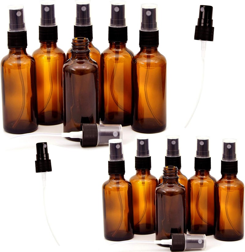 Youngever 12 Pack Empty Amber Glass Spray Bottles, 6 Pack 4 Ounce and 6 Pack 2 Ounce Refillable Containers for Essential Oils, Cleaning Products, Durable Black Trigger Sprayer Fine Mist and Stream