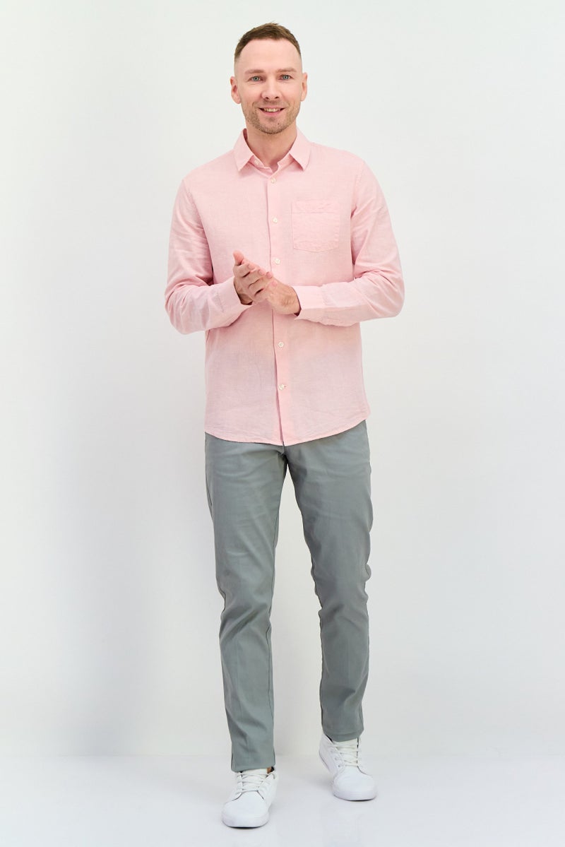 GAP Men Regular Fit Chambray Pattern Long Sleeve Casual Shirts, Light Pink - Image 4