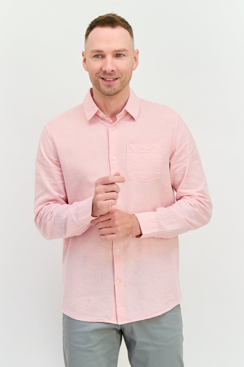 GAP Men Regular Fit Chambray Pattern Long Sleeve Casual Shirts, Light Pink - Image 1