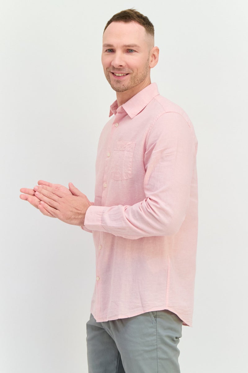 GAP Men Regular Fit Chambray Pattern Long Sleeve Casual Shirts, Light Pink - Image 2