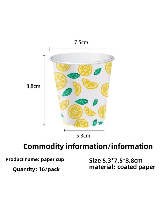 Children's Summer Party Birthday Tableware Lemon Fruit Dinner Plate Pull Flag Disposable Tablecloth Paper Cup Paper Plate Paper Towel-Color:Paper Cup-Specifications:10 Persons - Image 1