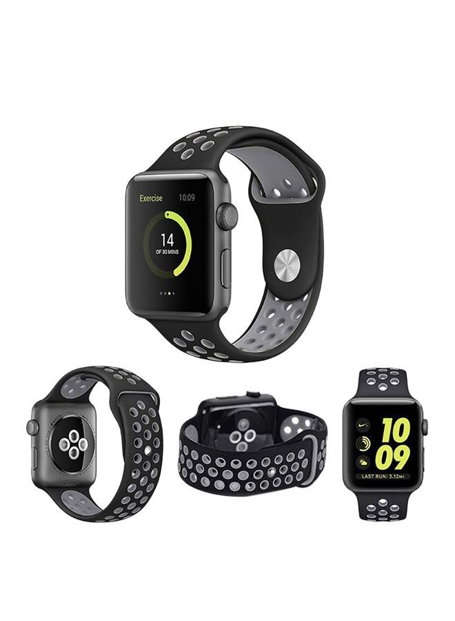 Soft Silicone Sport Strap For Apple Watch Series 5/6/7 42/44/45mm Black/Grey - Image 3