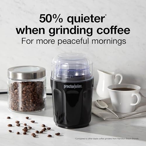 Proctor Silex Sound Shield Electric Coffee Grinder for Quiet Grinding, Stainless Steel Blades, Beans, Spices and More, 12 Cups, Black (80402) - Image 2