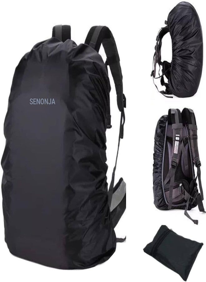 SENONJA Dust & Rain Cover for Backpack with Pouch, Waterproof Dustproof Rain Cover Bag Elastic Adjustable for School, College,Office, Trekking Bags (30L-35L,Black) - Image 1