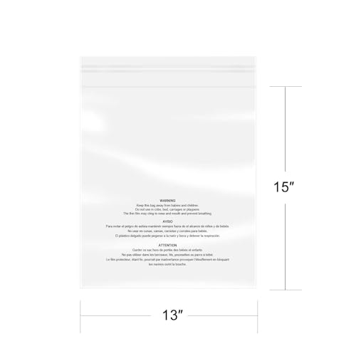 iMailer - 200 Pcs - 13" x 15" Poly Bags with Suffocation Warning Self Seal- Clear Shipping Bags 1.6 Mil for Clothing, Shirts, Packaging - Permanent Adhesive - Image 2