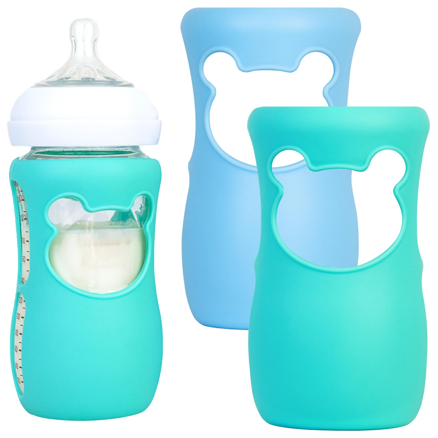 Aelop Silicone Baby Bottle Sleeves for Philips Avent Bottles Anti Breakage Baby Bottle Holder for Avent Natural Glass Baby Bottles Compatible with Avent Baby Bottle 8oz Pack of 2 Blue and Turquoise