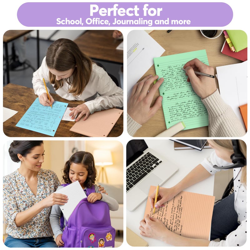Manaloom Colored Notebook Paper â€“ 8.5 x 11, 150 Sheets â€“ Thick 80 gsm College Ruled Colorful Loose Leaf Filler Paper â€“ 3-Hole Punched Binder Papers for School, Office, and Journaling (Pastel) - Image 5