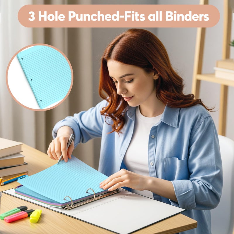 Manaloom Colored Notebook Paper â€“ 8.5 x 11, 150 Sheets â€“ Thick 80 gsm College Ruled Colorful Loose Leaf Filler Paper â€“ 3-Hole Punched Binder Papers for School, Office, and Journaling (Pastel) - Image 3