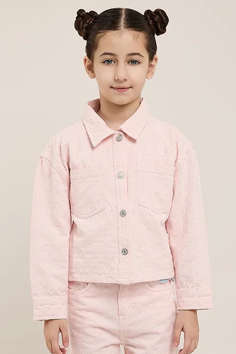 R&B Solid Denim Jacket with Button Closure