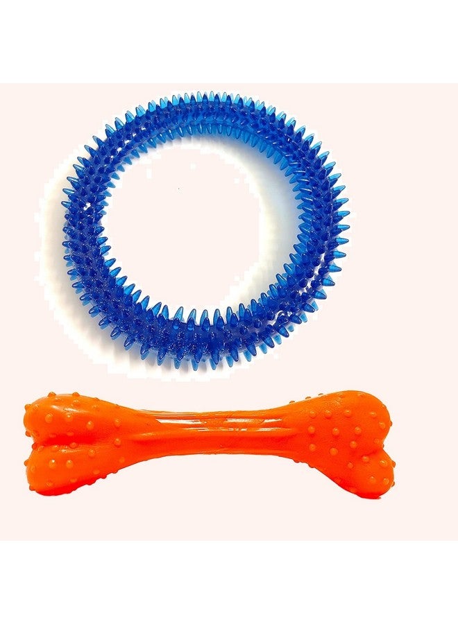 مجموعة من 2 لعبة مضغ للكلاب | حلقة عظمية ومسامير | للتسنين | مناسبة للكلاب الصغيرة والمتوسطة الحجم - (قد يختلف اللون) - Image 1
