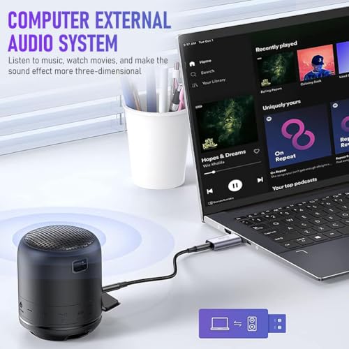 Zeitel® USB Sound Card USB to 3.5mm Jack Audio Adapter USB External Stereo Sound Adapter Splitter Converter for Windows and Mac, Linux, Compatible with PS4, Headset (V Silver) - Image 3
