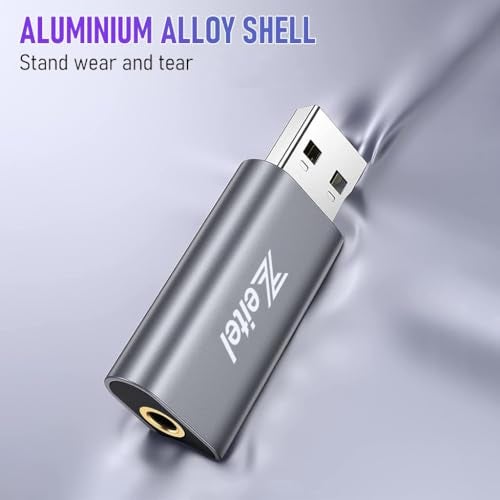 Zeitel® USB Sound Card USB to 3.5mm Jack Audio Adapter USB External Stereo Sound Adapter Splitter Converter for Windows and Mac, Linux, Compatible with PS4, Headset (V Silver) - Image 5