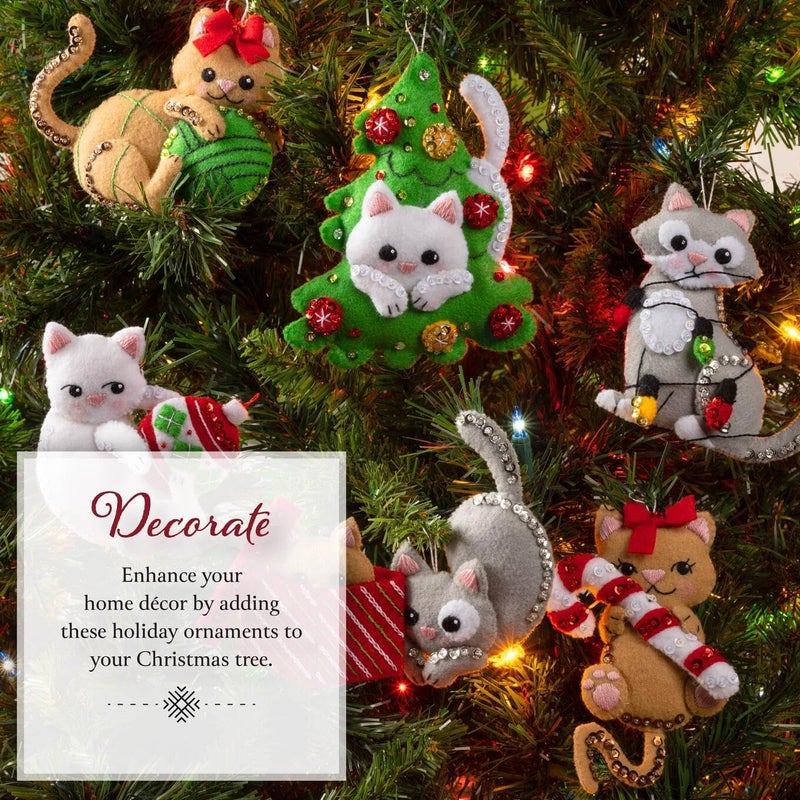 Bucilla, Frisky Kitties, Felt Applique 6 Piece Ornament Making Kit, Perfect for Holiday DIY Arts and Crafts, 89643E - Image 4